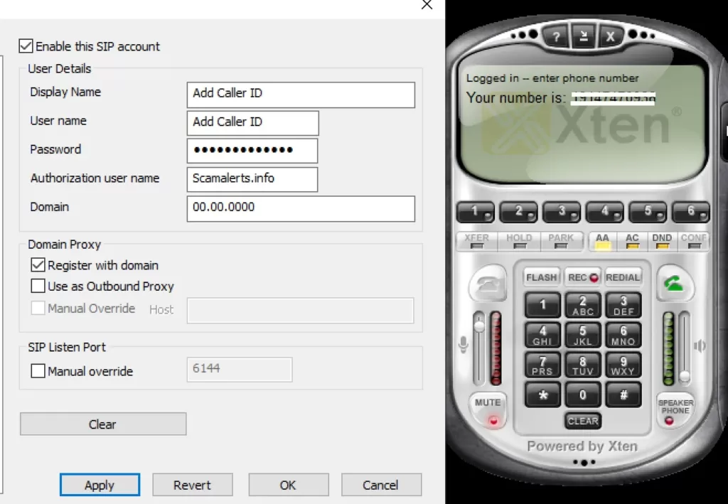 Eyebeam softphone used for Fake Caller ID or Spoofing